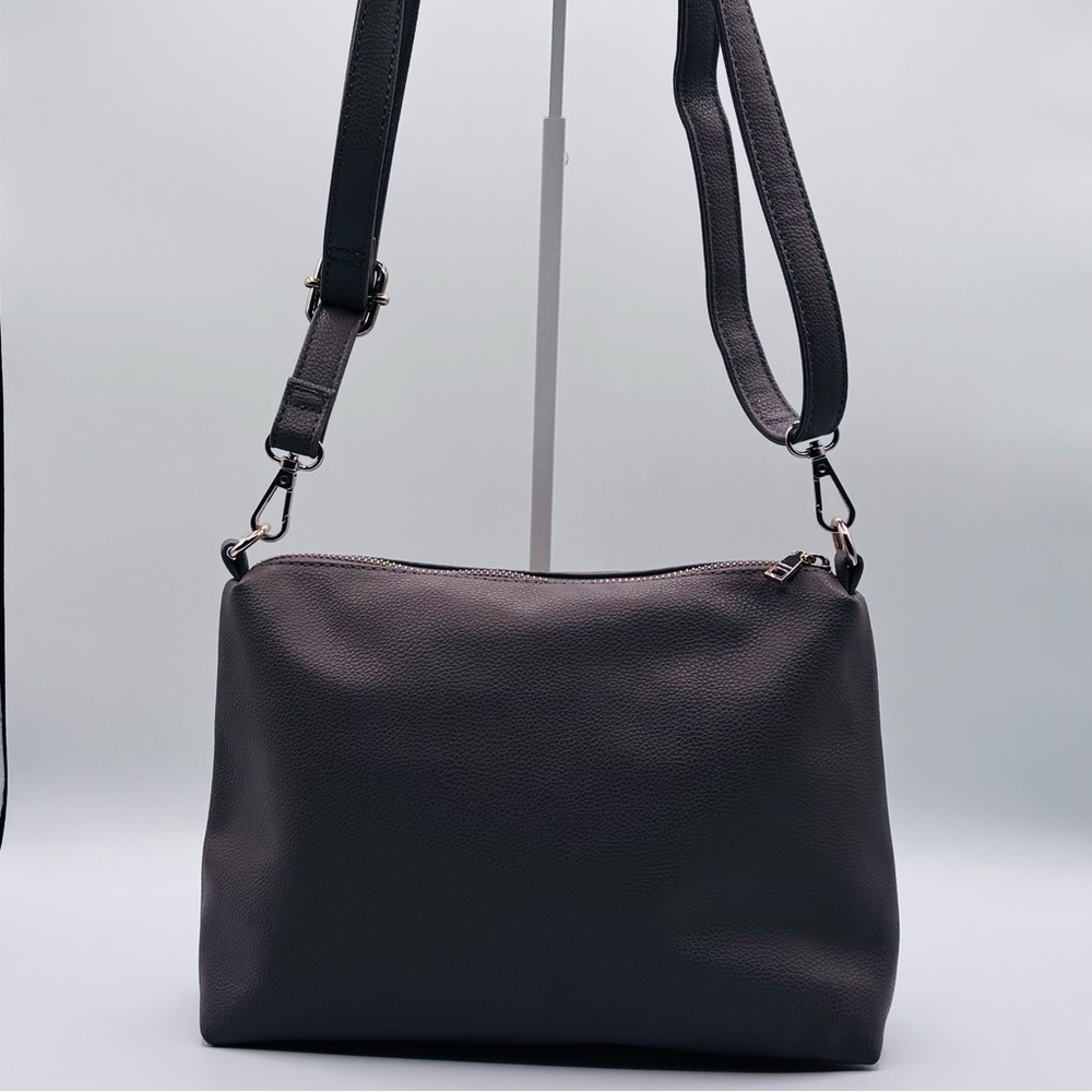Bebe Pebbled Vegan Leather Shoulder Bag Taupe Adjustable Strap Gold Hardware